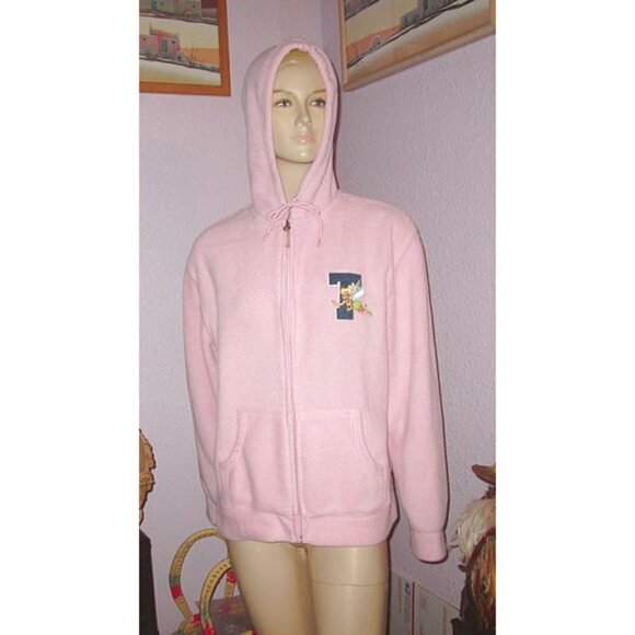 Disney Tinkerbell Tink Hoodie Size L Embroidered Fleece Varsity Patch Jacket - Picture 1 of 10